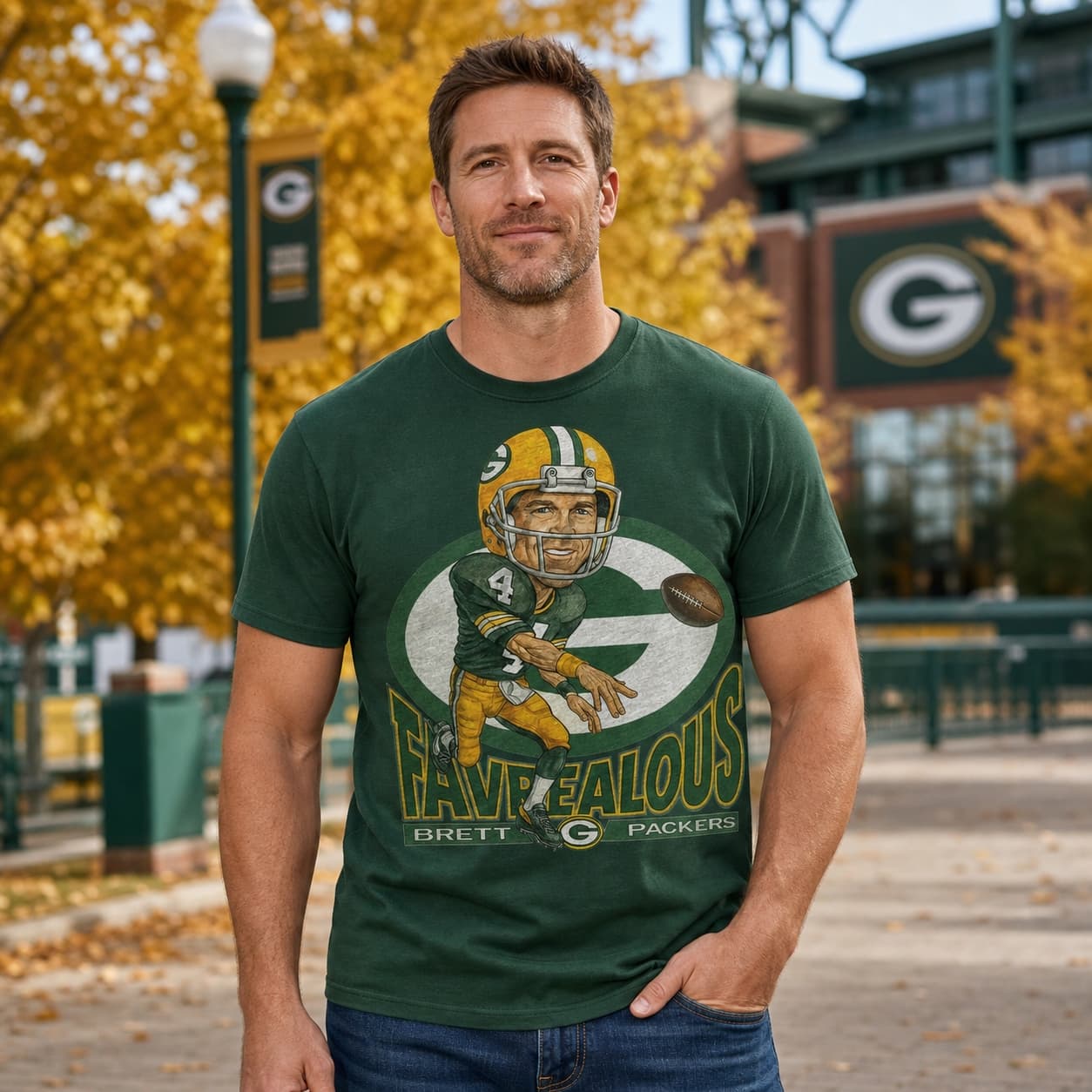 Green Bay Packers Brett Favre Exclusive Retro Football 1995 Artwork Heather T-Shirt