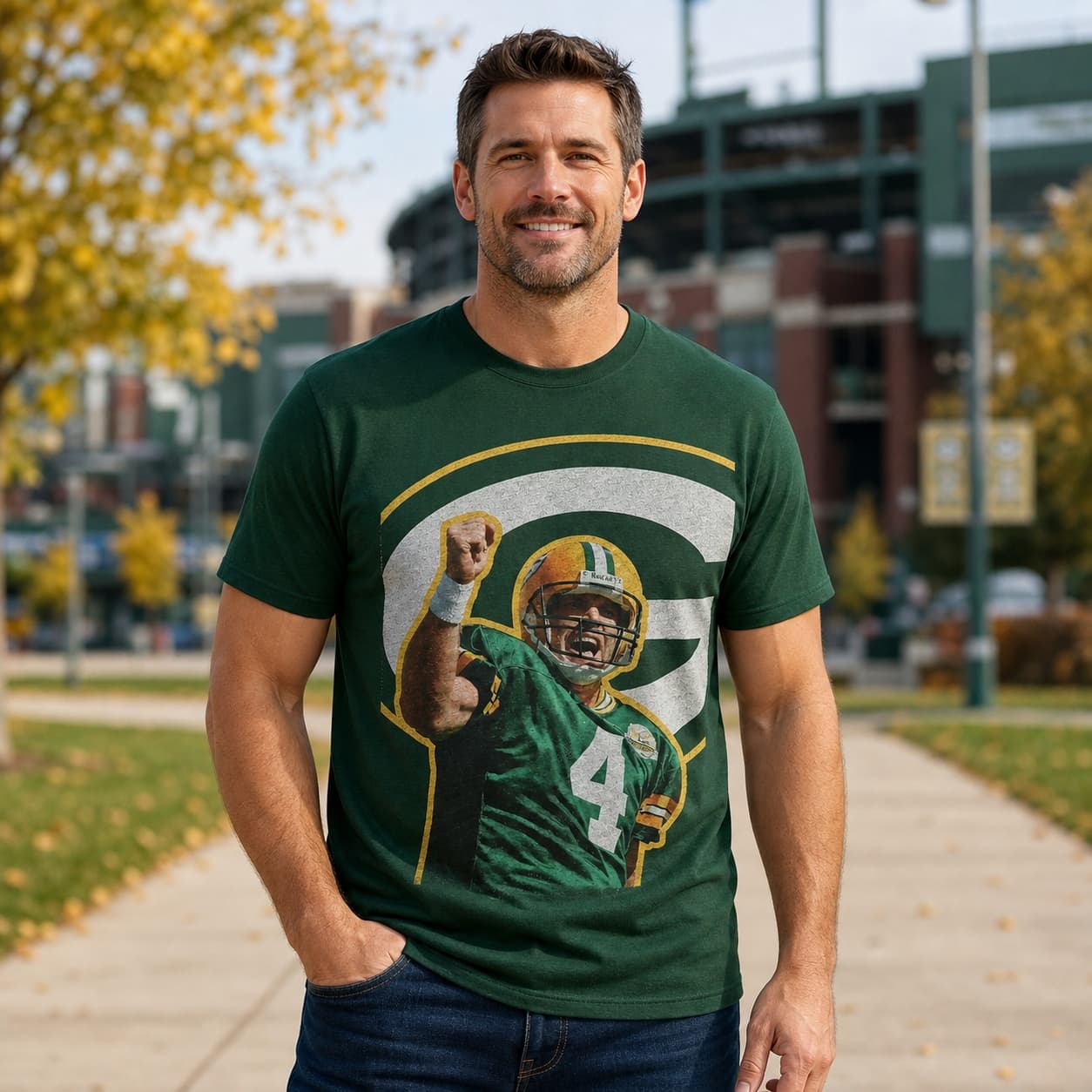 Green Bay Packers Brett Favre Exclusive Retro Football Artwork Shirt