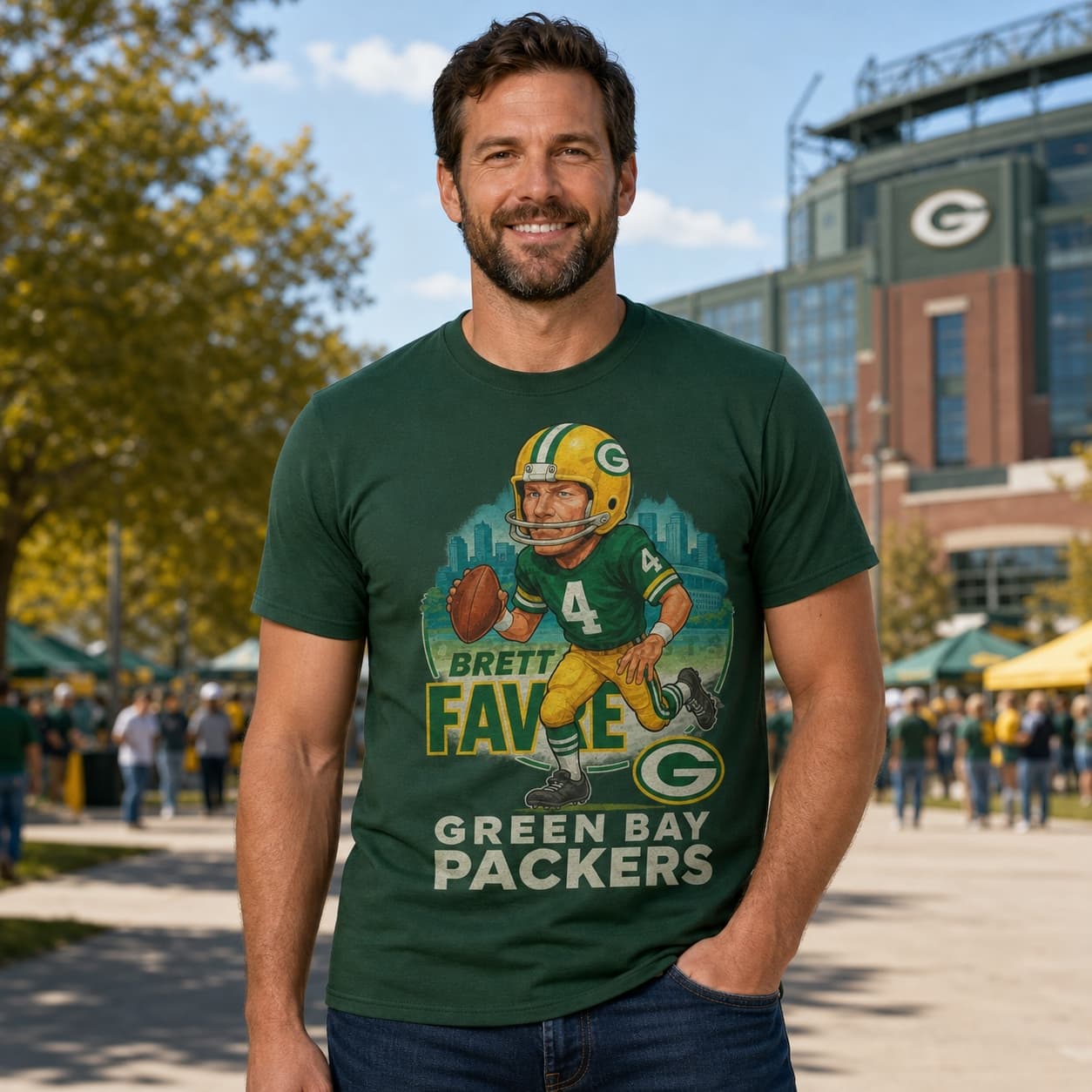 Green Bay Packers Brett Favre Exclusive Retro Football City Artwork Shirt