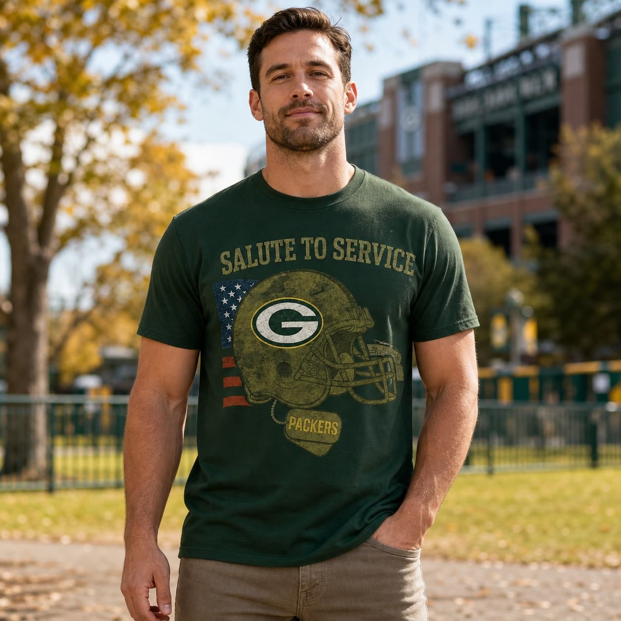Green Bay Packers Exclusive Retro Football Service Salute Artwork Shirt