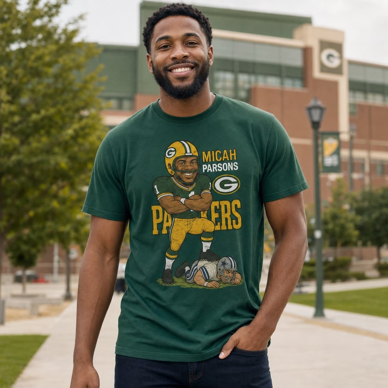 Green Bay Packers Micah Parsons vs. Dallas Cowboys Exclusive Retro Rivals Football Artwork Shirt