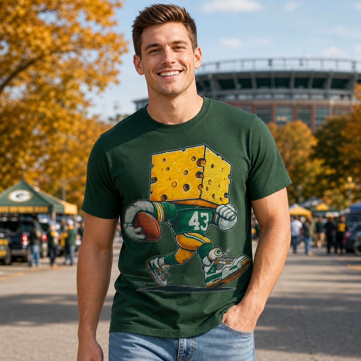 Green Bay Packers Retro Football Mascot Artwork Heather T-Shirt