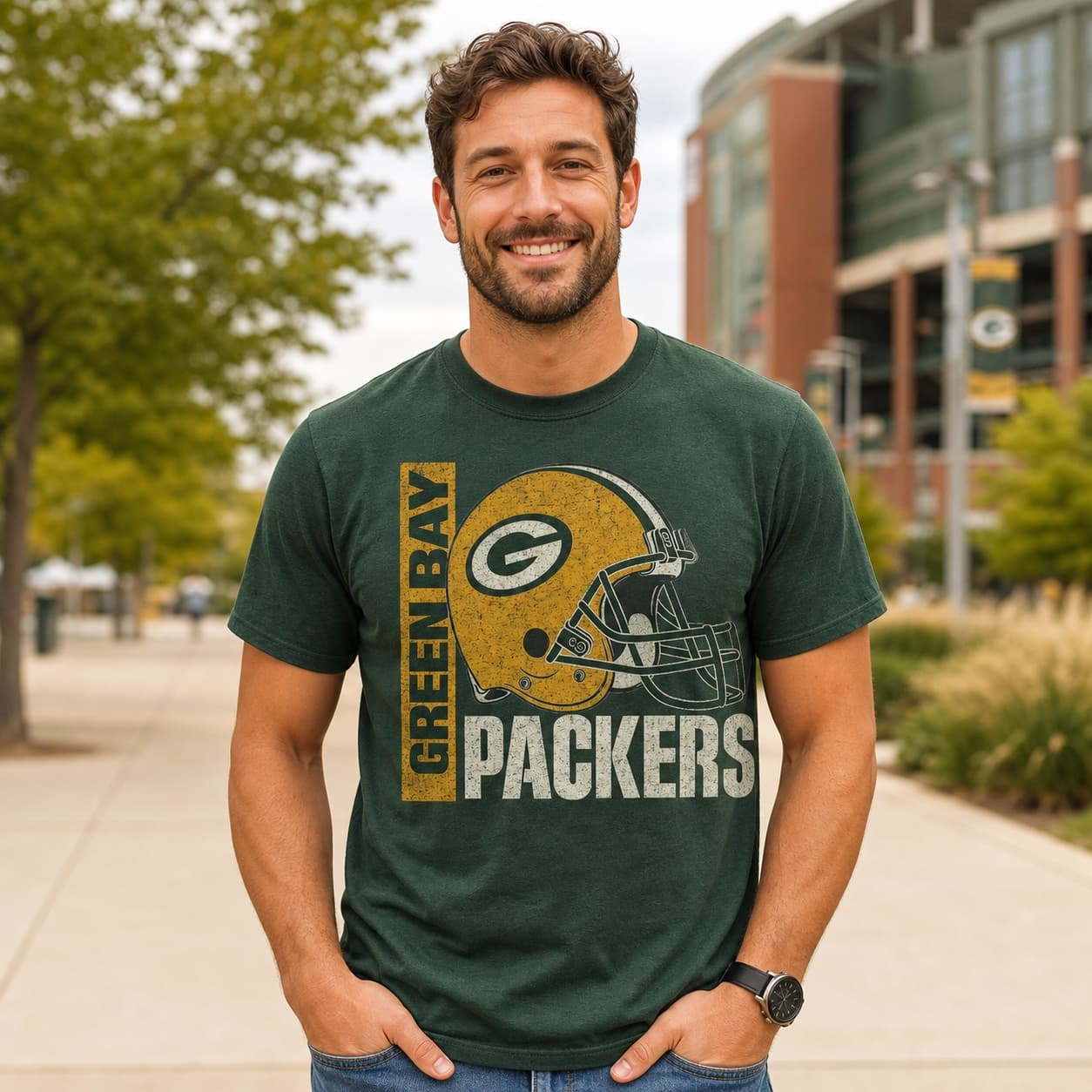 Green Bay Packers Throwback Exclusive Retro Football Artwork Shirt