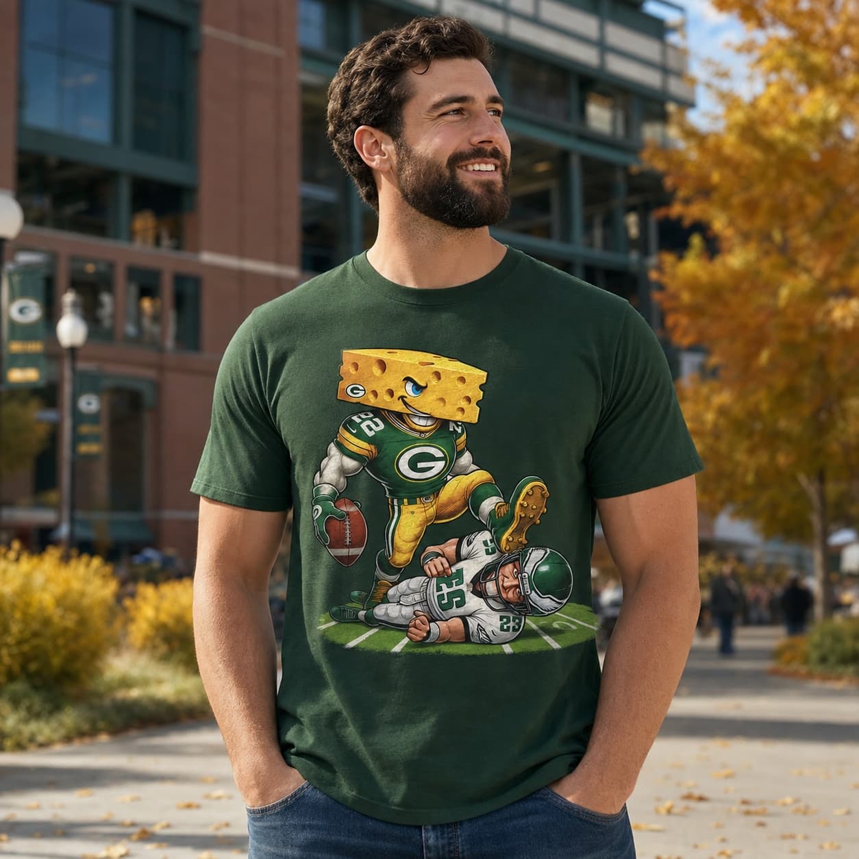 Green Bay Packers vs. Philadelphia Eagles Exclusive Retro Rivalries Football Kick Artwork Shirt