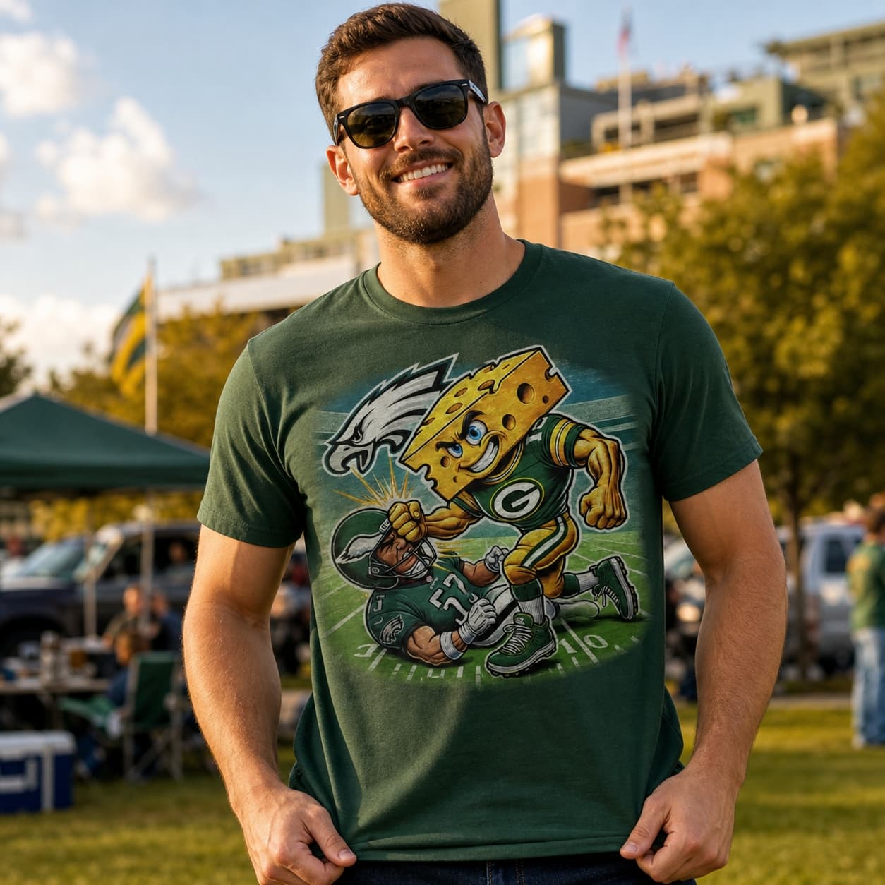 Green Bay Packers vs. Philadelphia Eagles Exclusive Retro Rivalries Football Punch Artwork Shirt