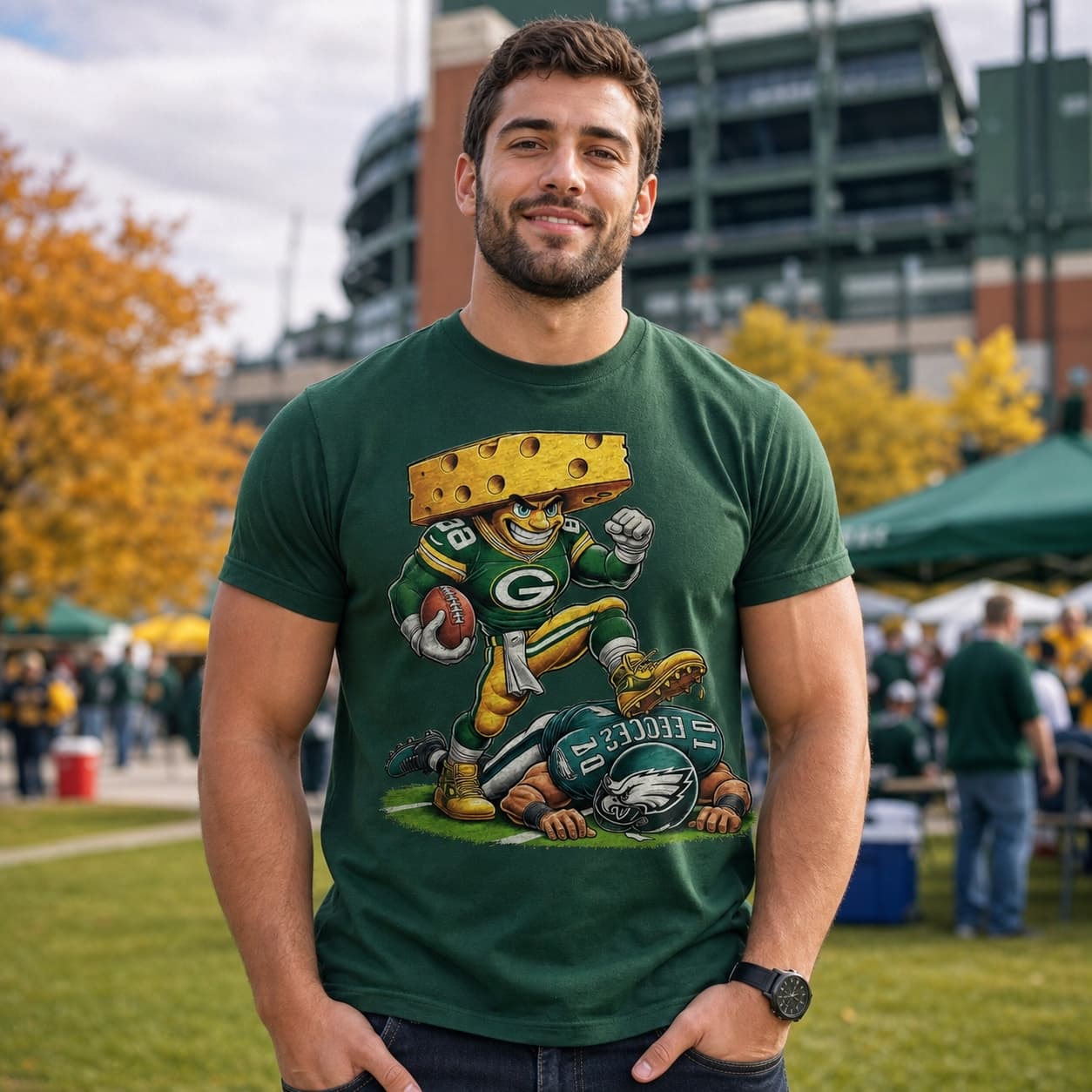 Green Bay Packers vs. Philadelphia Eagles Exclusive Retro Rivalries Football Stomp Artwork Shirt