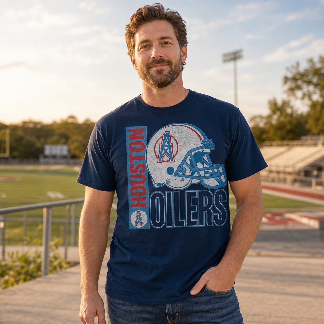 Houston Oilers Rare Retro Football Helmet 1985 Artwork Shirt