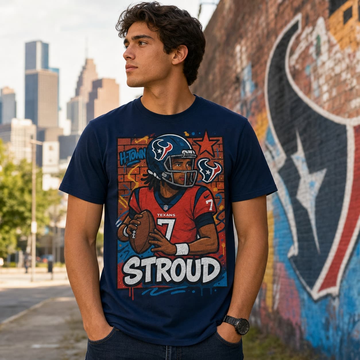 Houston Texans CJ Stroud Exclusive Caricature Football Artwork Shirt