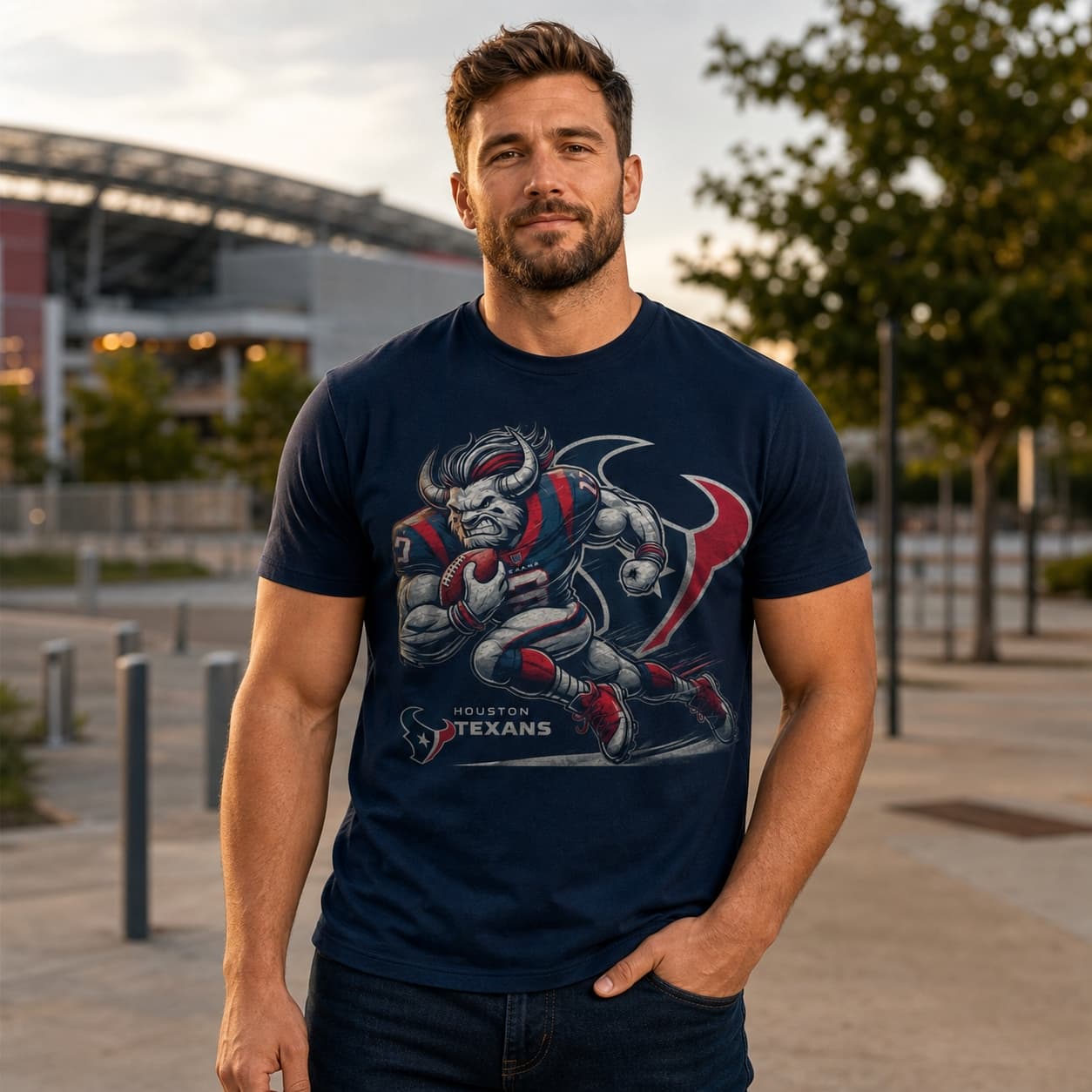 Houston Texans Exclusive Retro Football Running Mascot Artwork Shirt