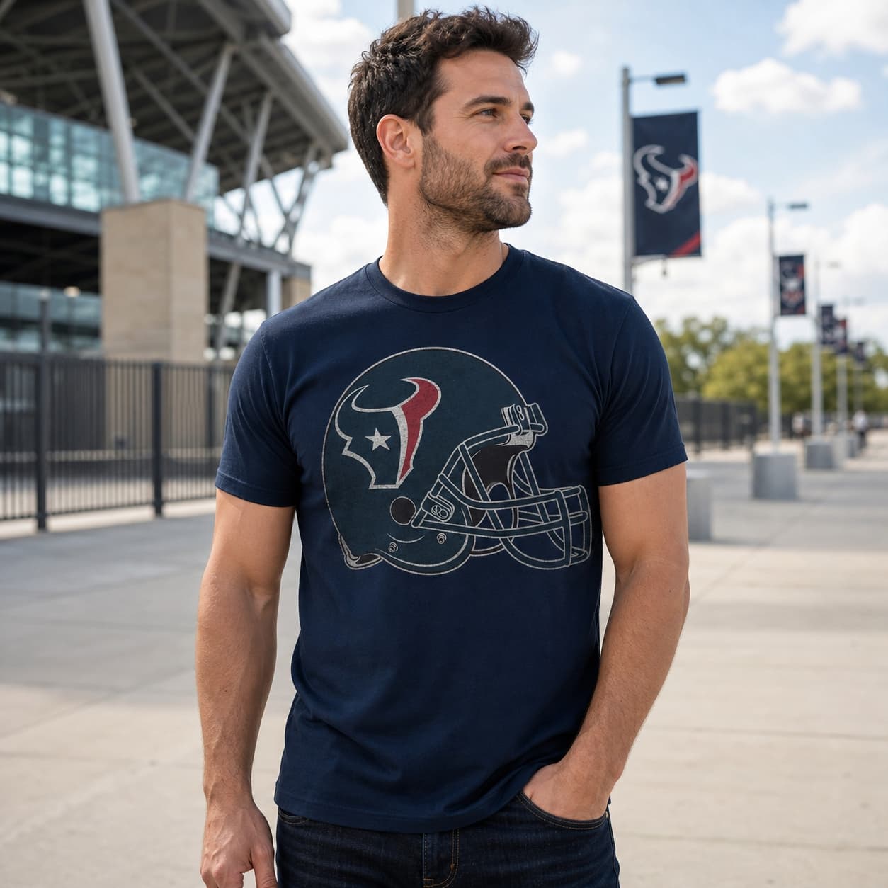Houston Texans Retro Blue Football Helmet 2002 Artwork Shirt