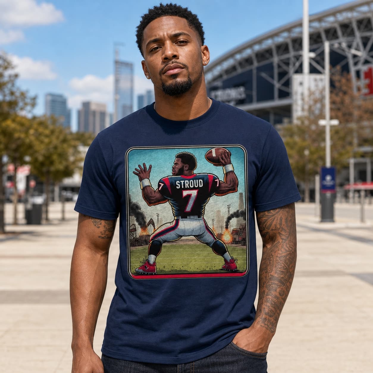 Houston Texans Retro Stroud Football Oil Field Card Artwork Shirt