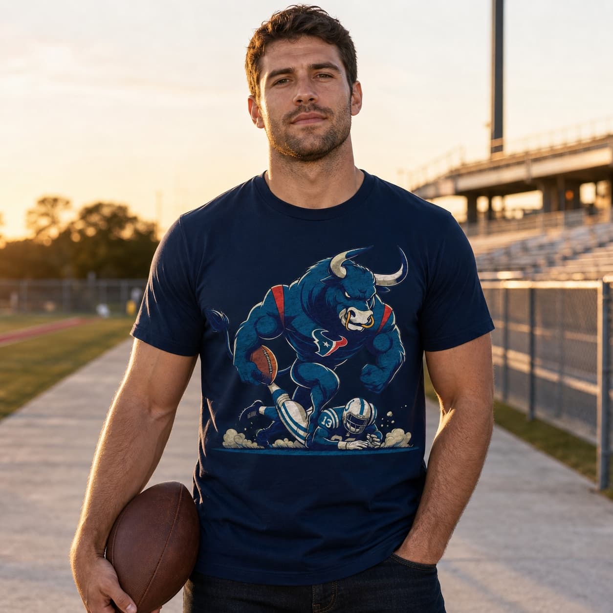 Houston Texans vs. Indianapolis Colts Retro Rivalry Football Toro Mascot Artwork Shirt