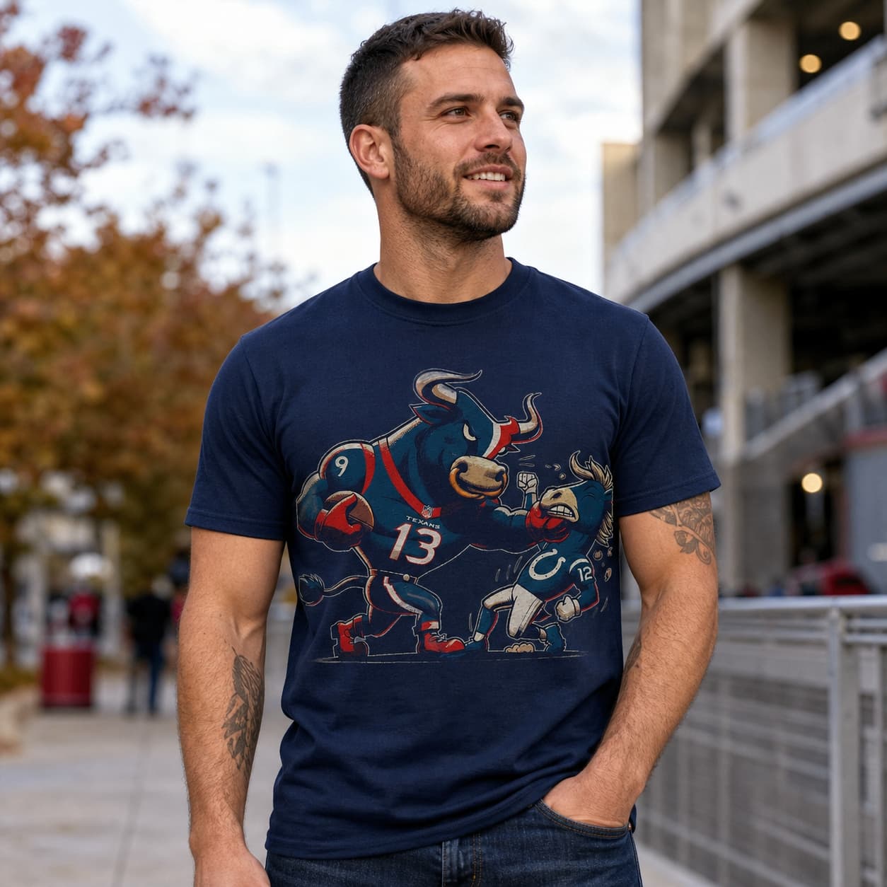 Houston Texans vs. Indianapolis Colts Retro Rivalry Football Toro Punch Artwork Shirt
