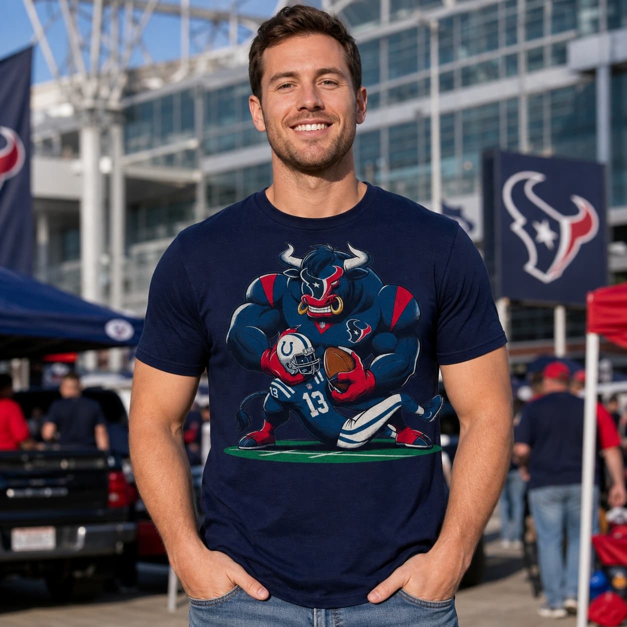 Houston Texans vs. Indianapolis Colts Retro Rivalry Football Toro Smash Artwork Shirt