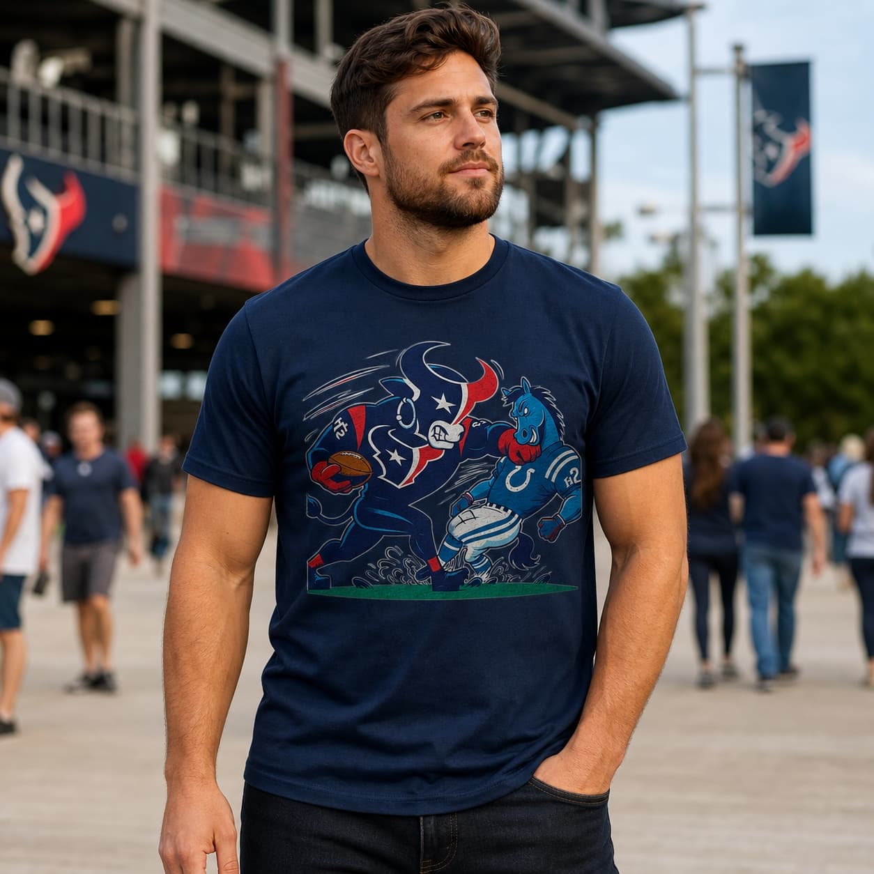 Houston Texans vs. Indianapolis Colts Retro Rivalry Football Toro Strike Artwork Shirt