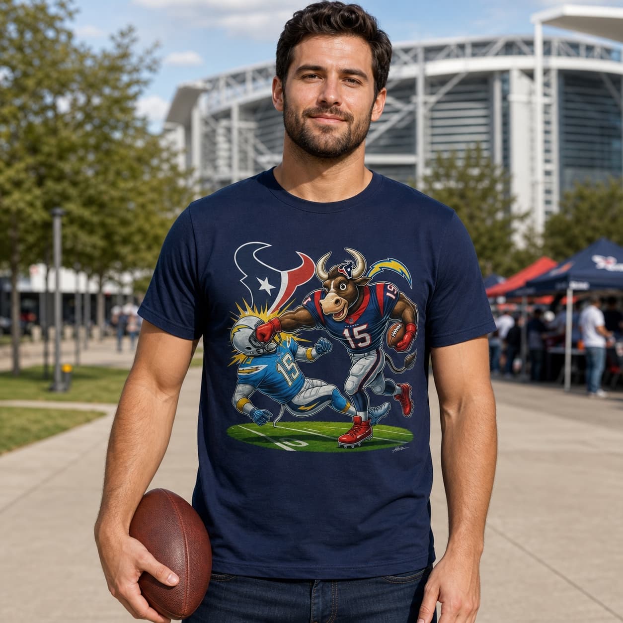 Houston Texans vs. Los Angeles Chargers Exclusive Retro Rivalries Football Punch Artwork Shirt