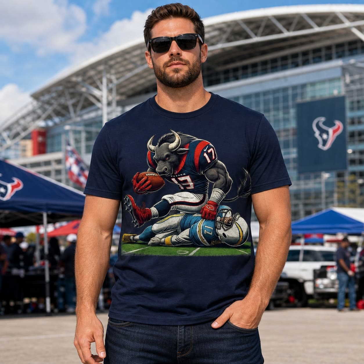 Houston Texans vs. Los Angeles Chargers Exclusive Retro Rivalries Football Stomp Artwork Shirt