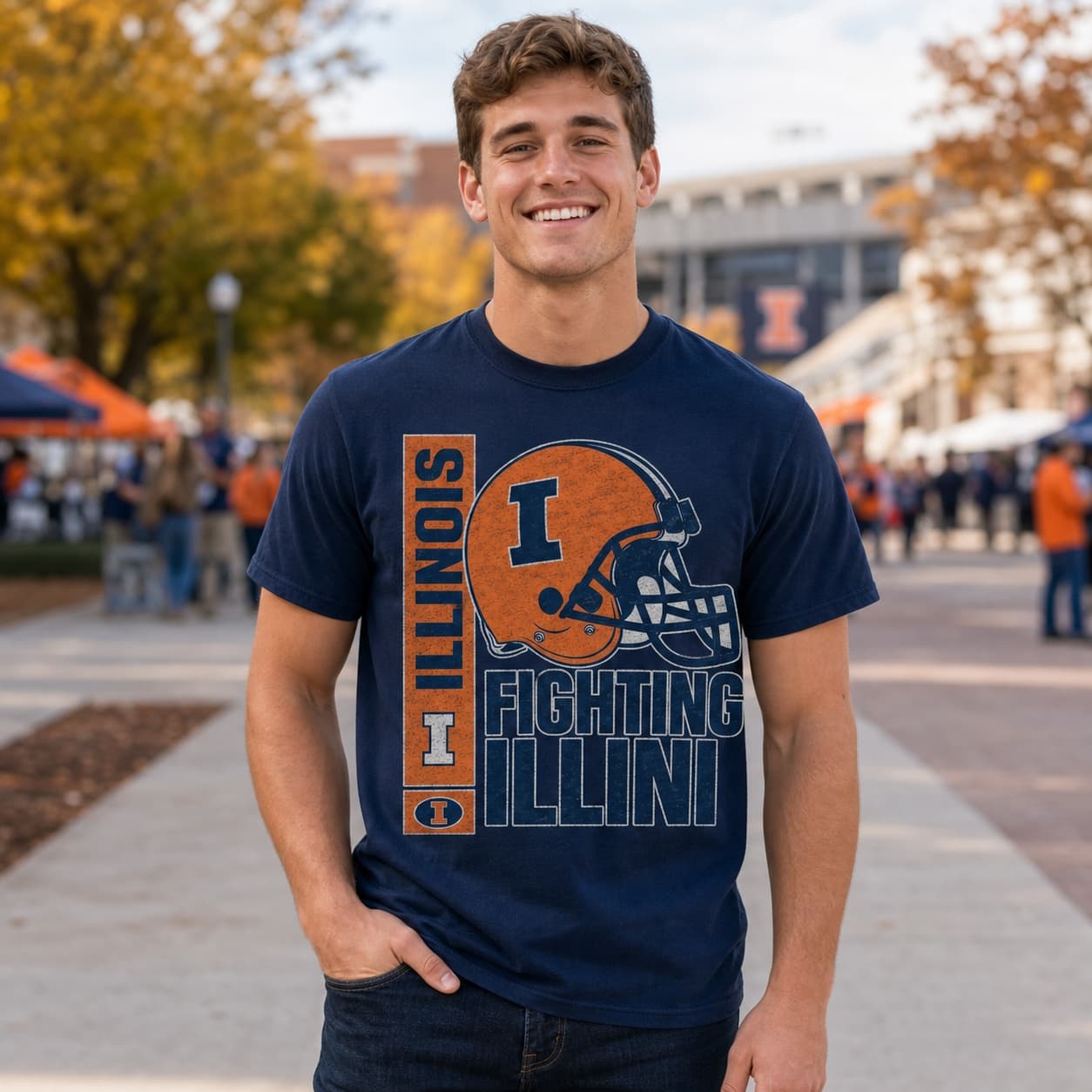 Illinois Fighting Illini Throwback Exclusive Retro Football Artwork Shirt