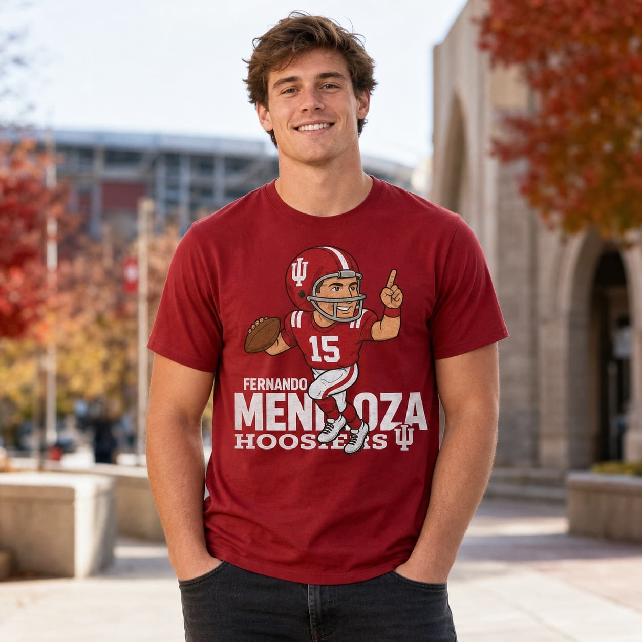 Indiana Hoosiers QB Fernando Mendoza Retro Football Artwork Shirt