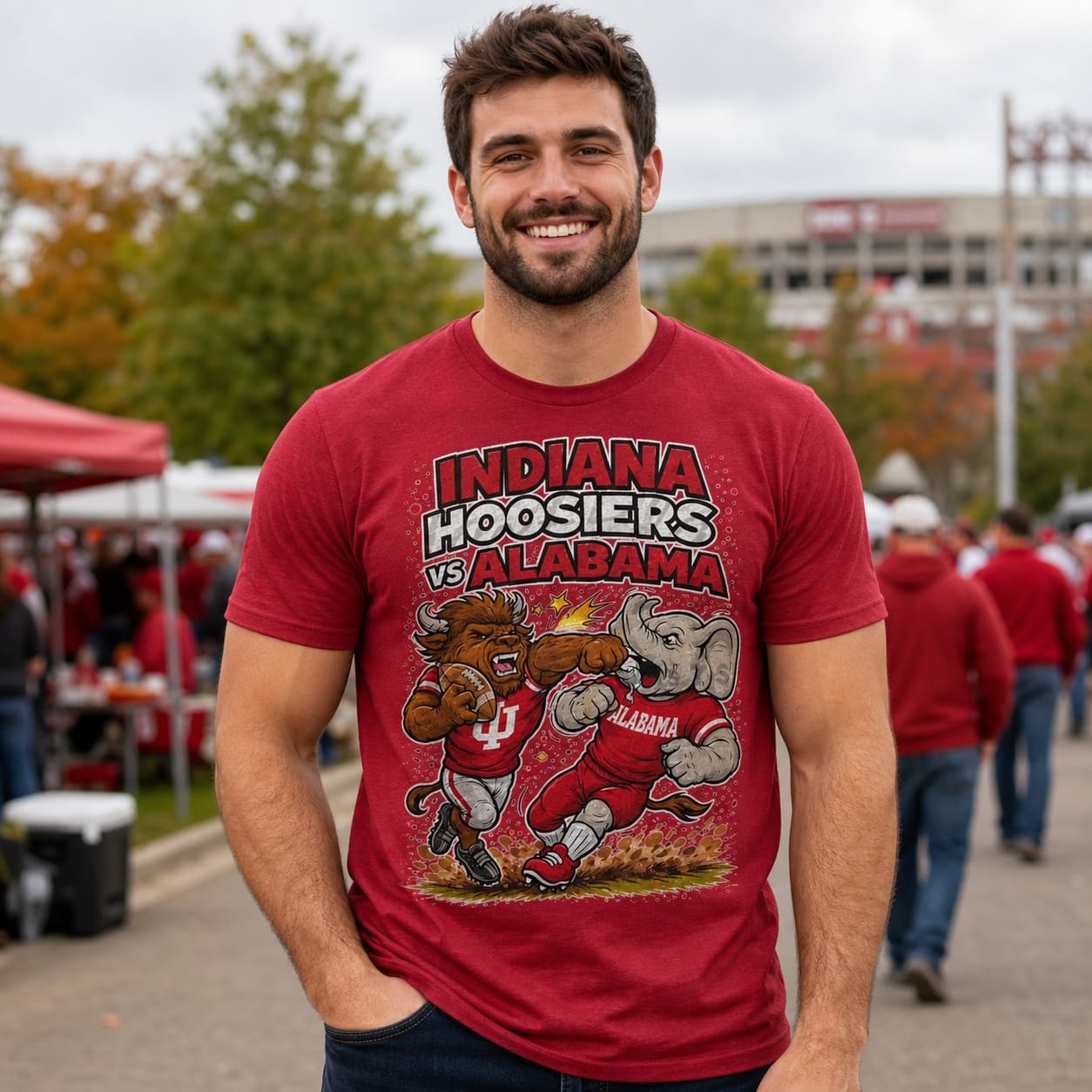 Indiana Hoosiers vs. Alabama Crimson Tide Retro Rivalries Football Artwork Shirt