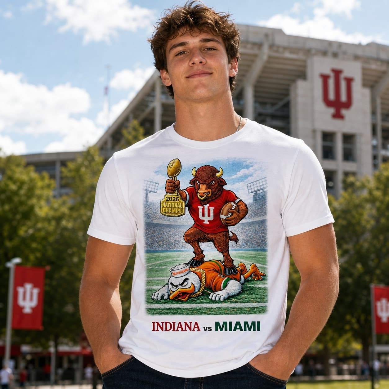 Indiana Hoosiers vs. Miami Hurricanes 2026 National Champs Rivals Football T-Shirt