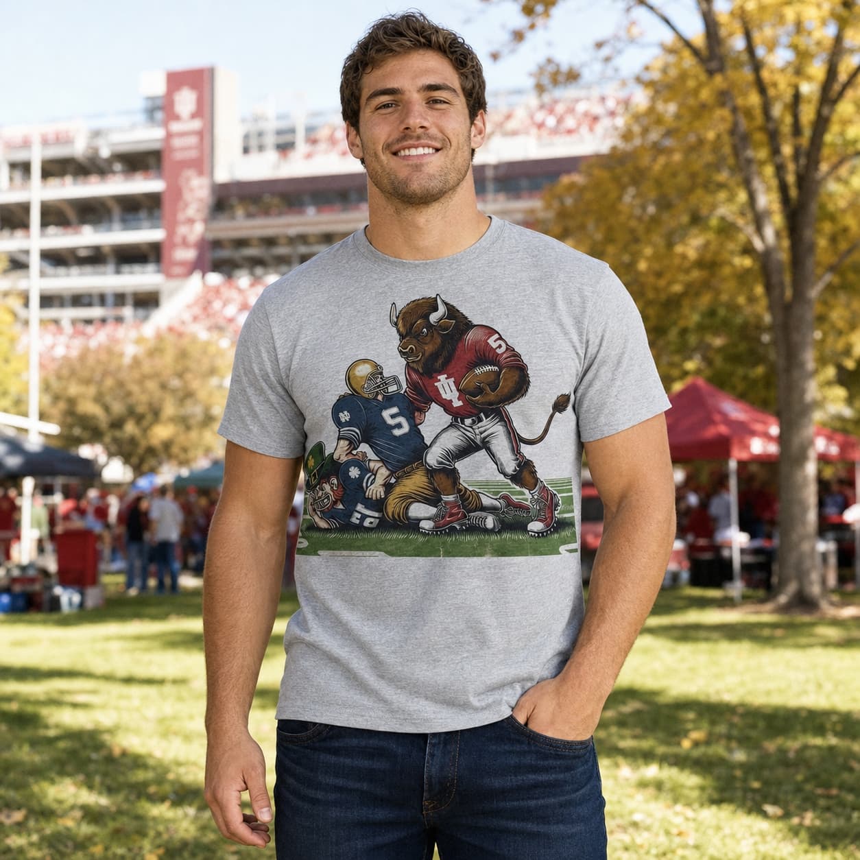 Indiana Hoosiers vs. Notre Dame Fighting Irish Exclusive Retro Rivalries Playoff Football Artwork Heather T-Shirt