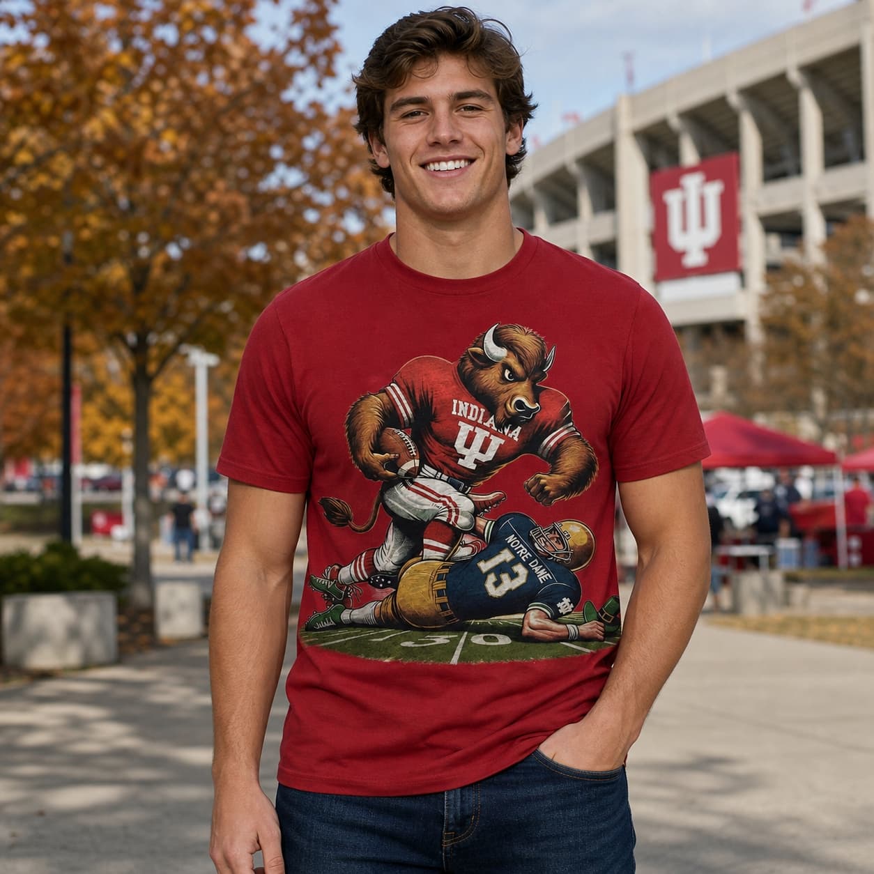 Indiana Hoosiers vs. Notre Dame Fighting Irish Exclusive Retro Rivalries Playoff Football Artwork Style 5