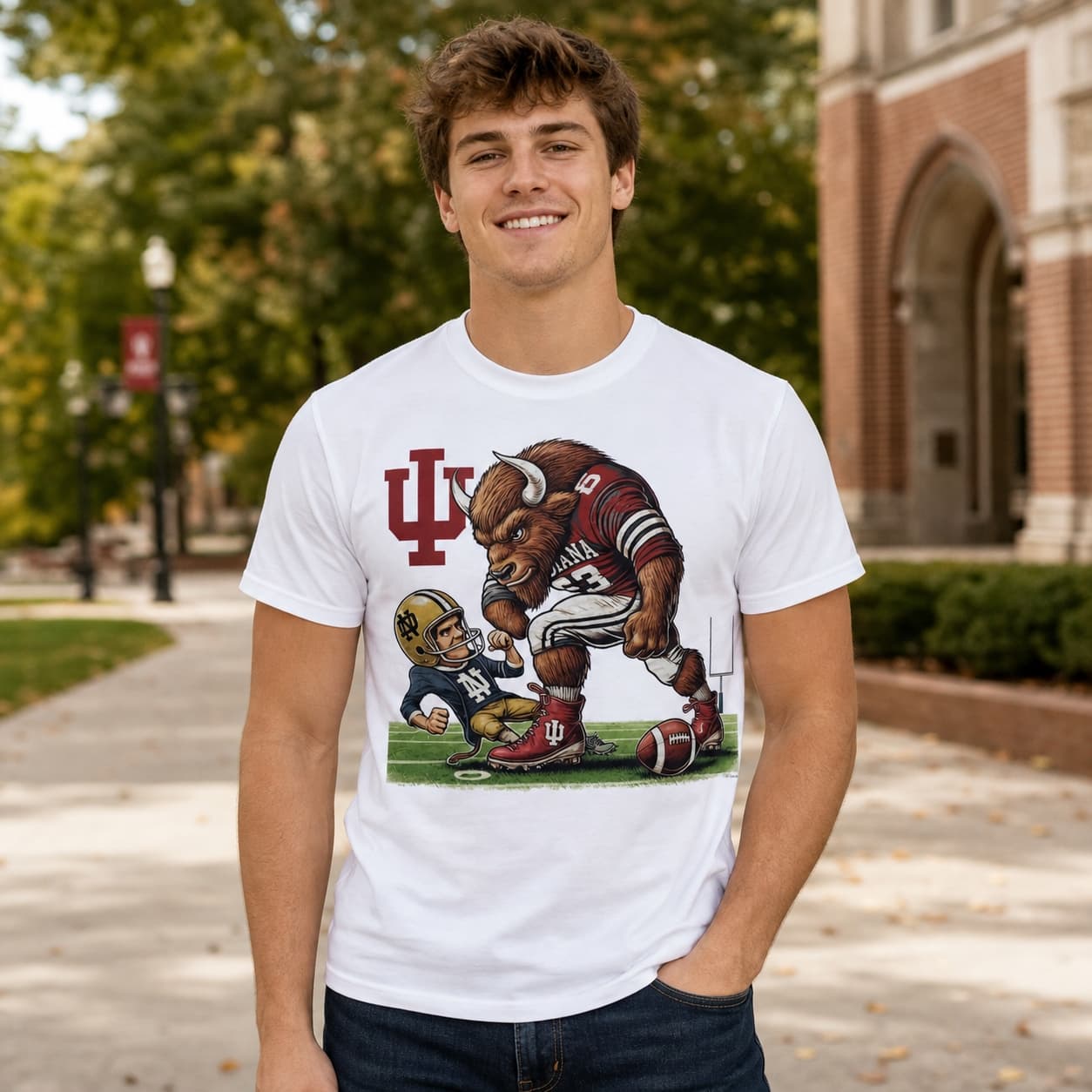 Indiana Hoosiers vs. Notre Dame Fighting Irish Exclusive Retro Rivalries Playoff Football Artwork Style 6