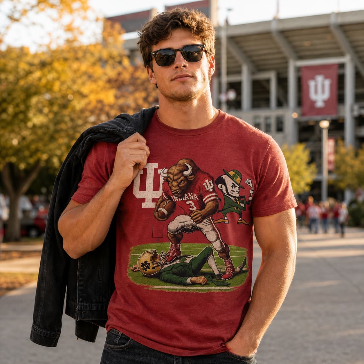 Indiana Hoosiers vs. Notre Dame Fighting Irish Exclusive Retro Rivalries Playoff Football Artwork Style 7