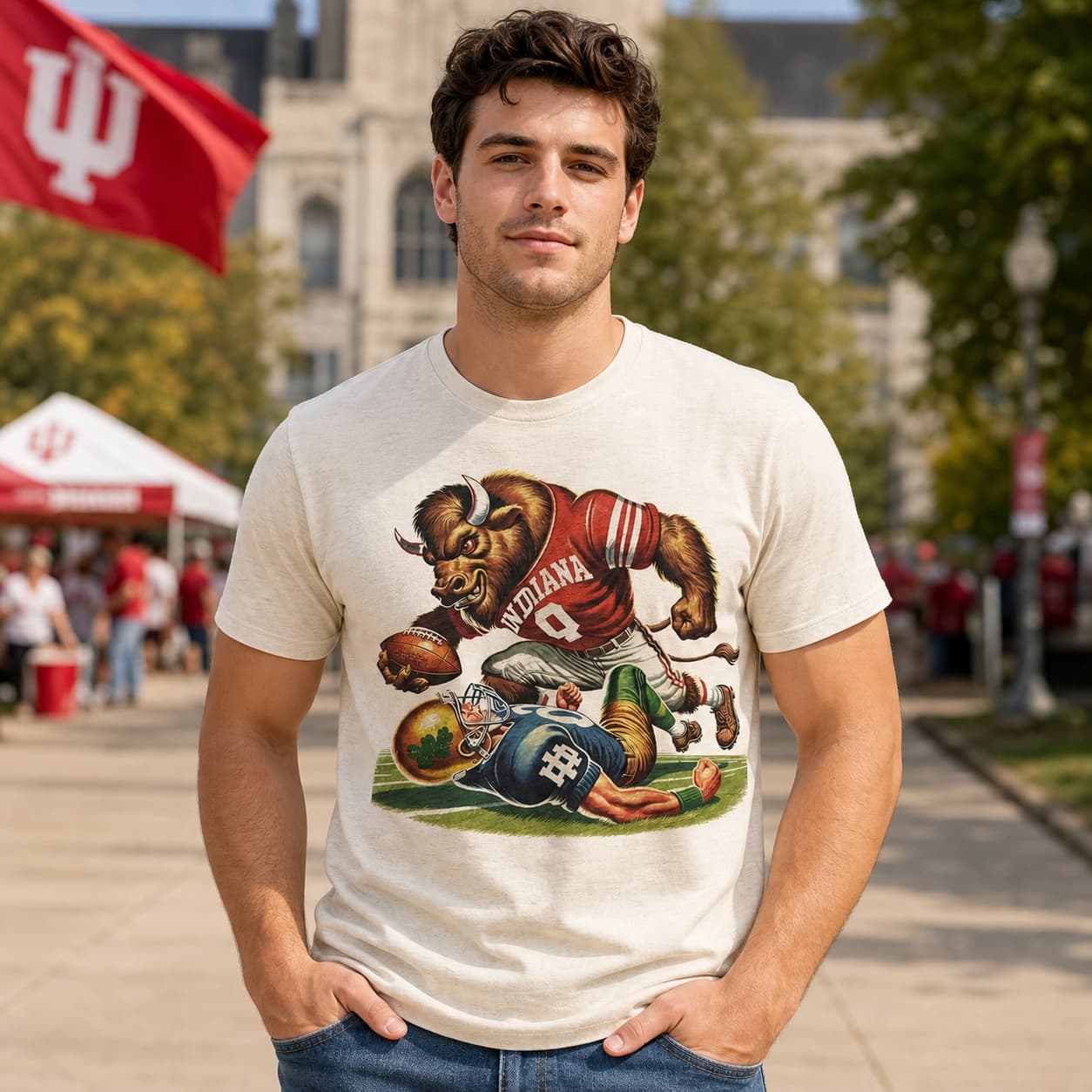 Indiana Hoosiers vs. Notre Dame Fighting Irish Exclusive Retro Rivalries Playoff Football Artwork Style 8