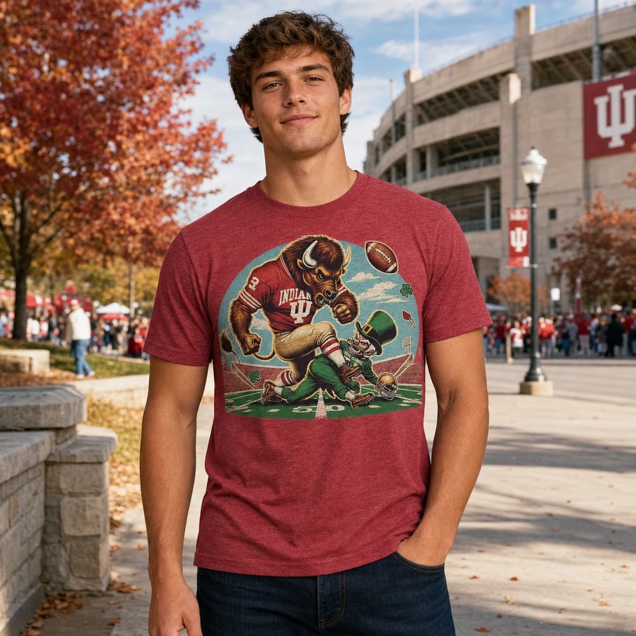 Indiana Hoosiers vs. Notre Dame Fighting Irish Exclusive Retro Rivalries Playoff Football Artwork TShirt