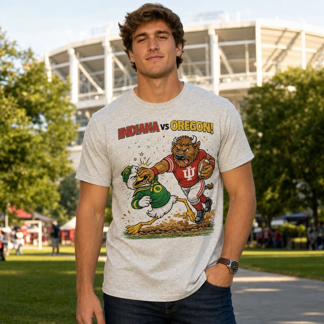 Indiana Hoosiers vs. Oregon Ducks Playoff Rivals Football T-Shirt