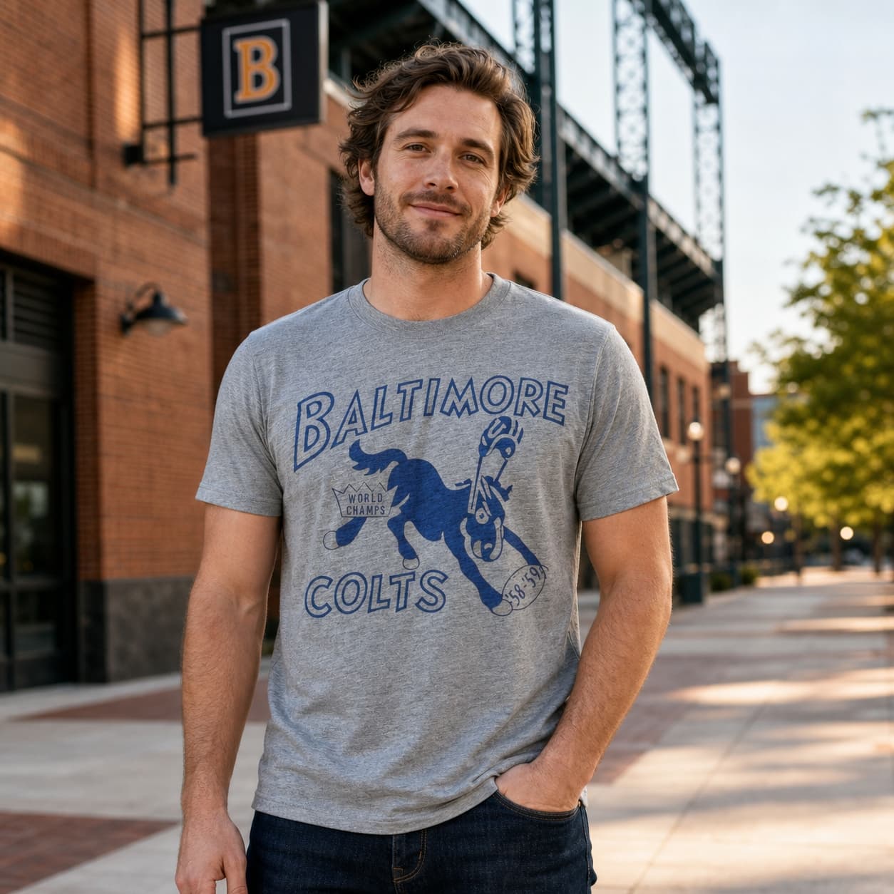 Indianapolis Baltimore Colts Team Retro World Champs 1958 Artwork Football Shirt
