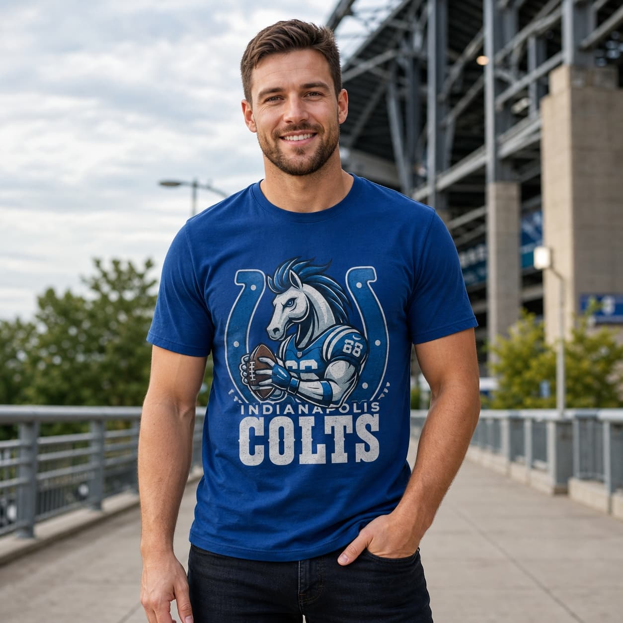 Indianapolis Colts Exclusive Retro Football Blue Horseshoe Artwork Shirt
