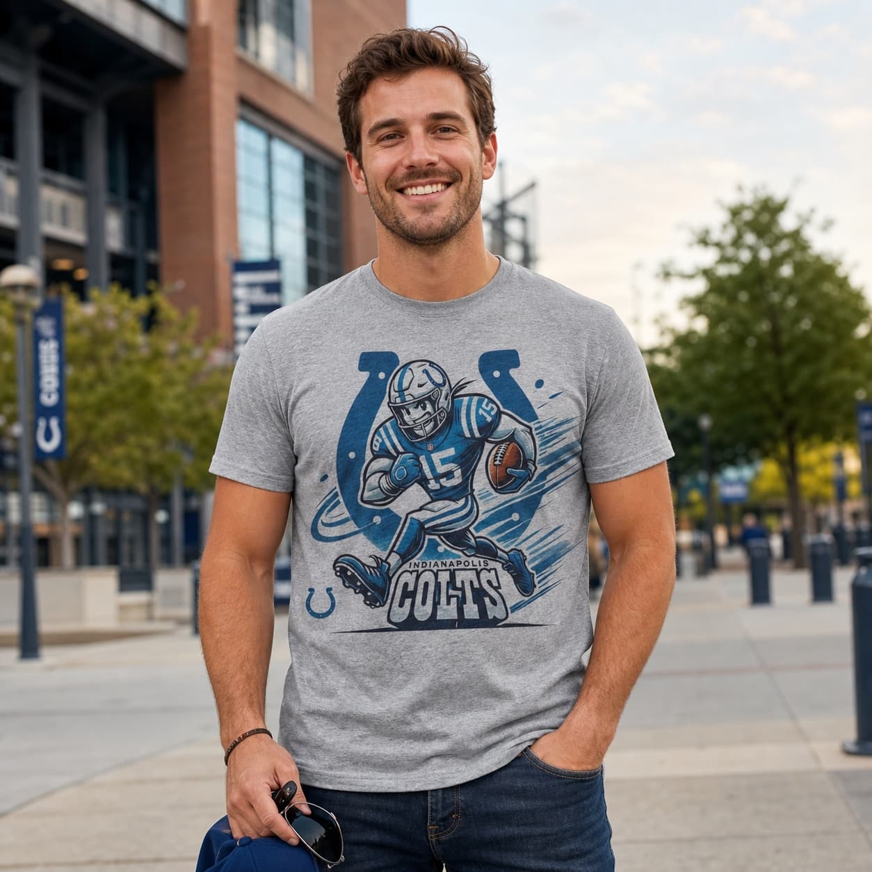 Indianapolis Colts Exclusive Retro Football Running Mascot Artwork Shirt