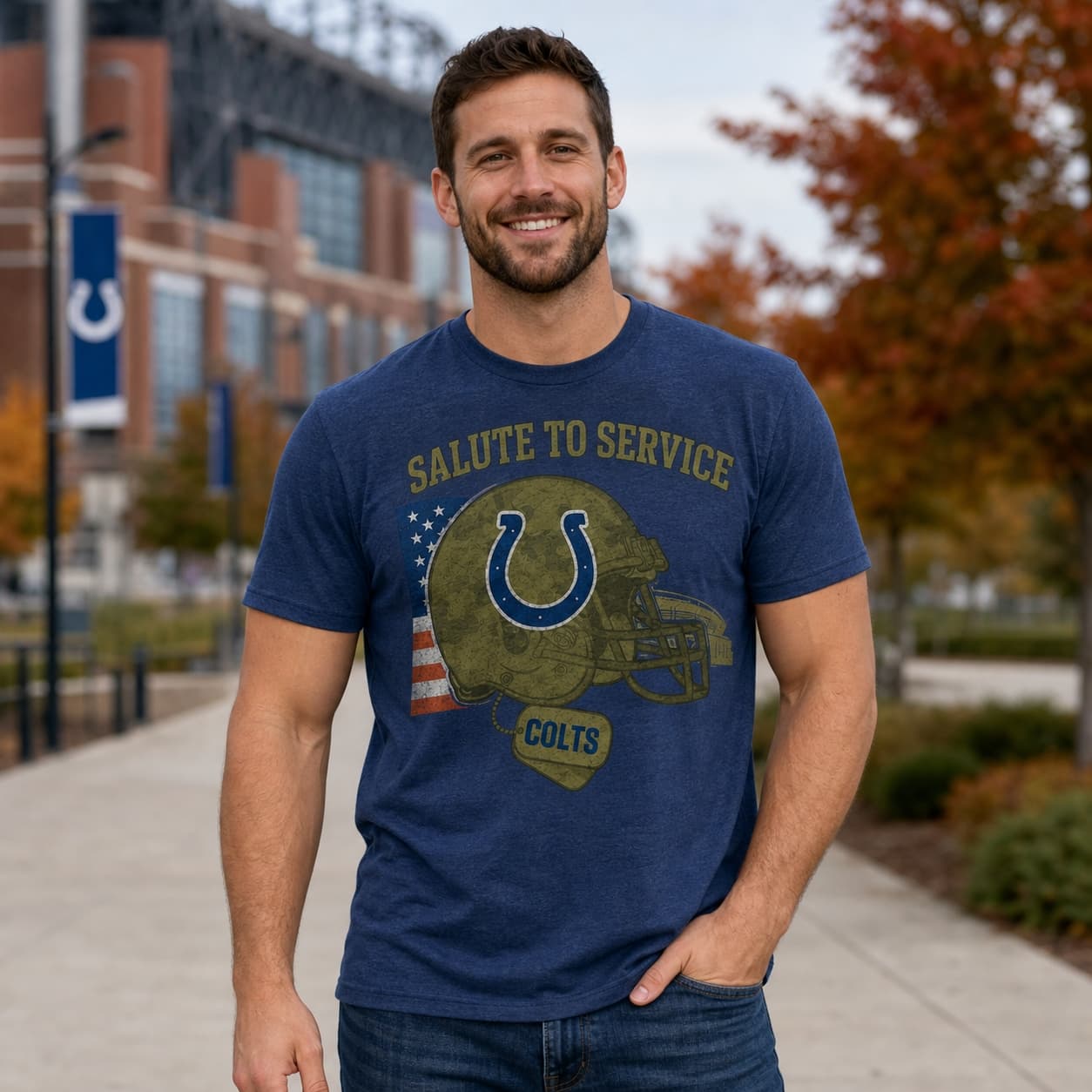 Indianapolis Colts Exclusive Retro Football Service Salute Artwork Shirt