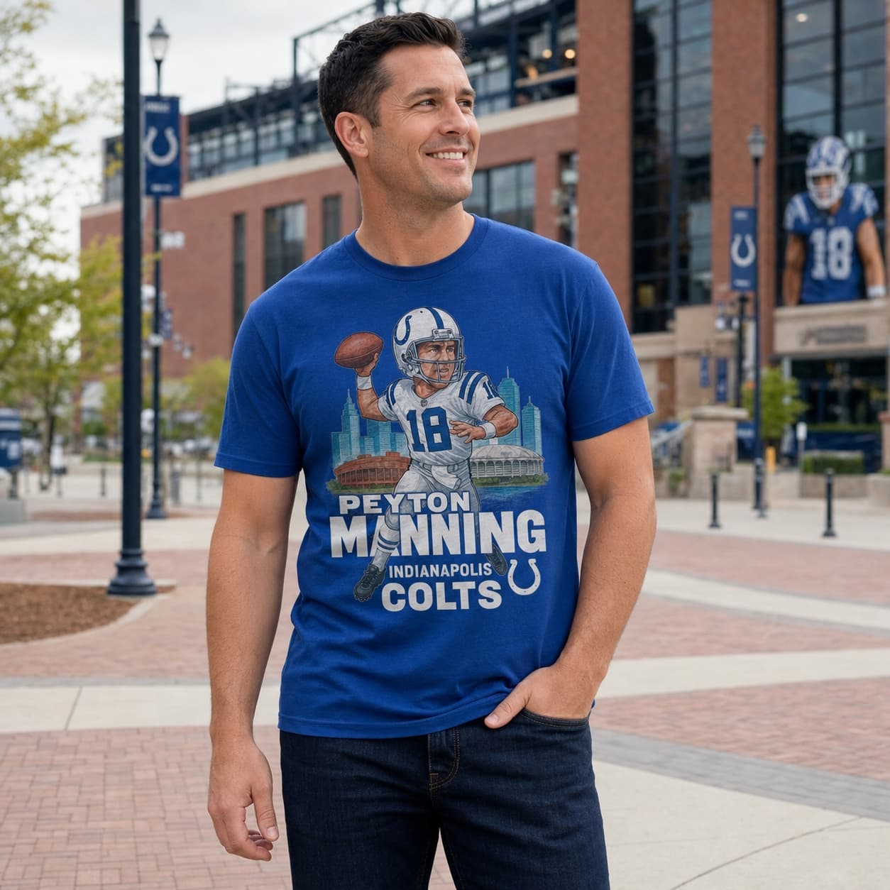 Indianapolis Colts Peyton Manning Exclusive Retro Football City Artwork Shirt