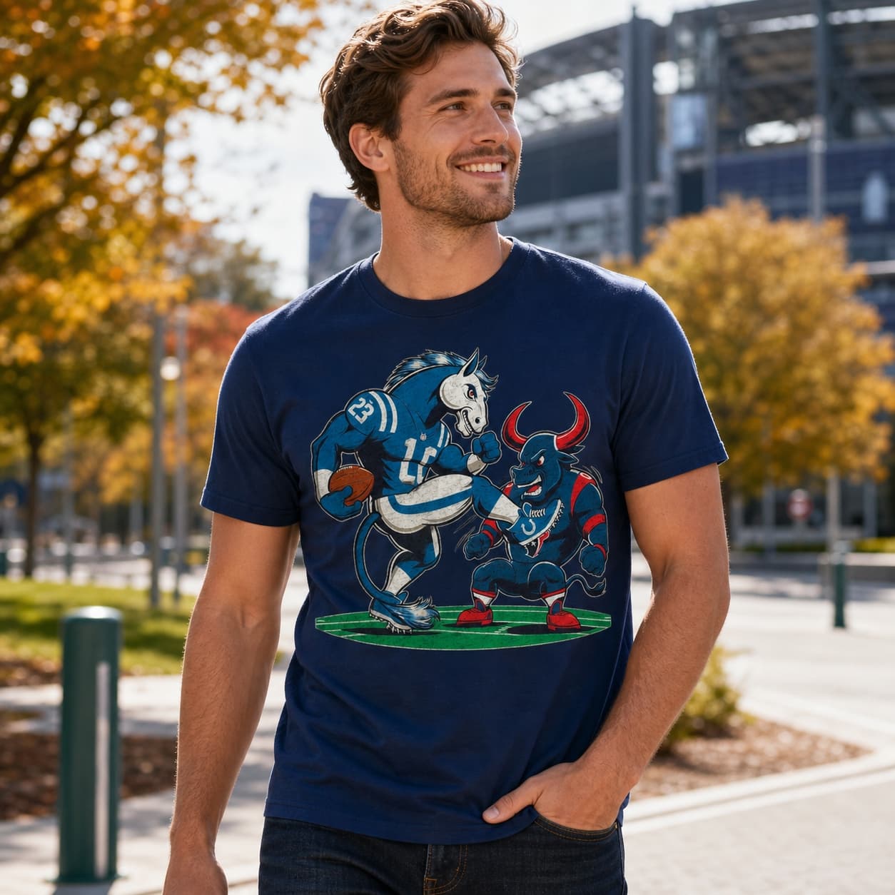 Indianapolis Colts vs. Houston Texans Retro Rivalry Blue Mascot Football Artwork Shirt