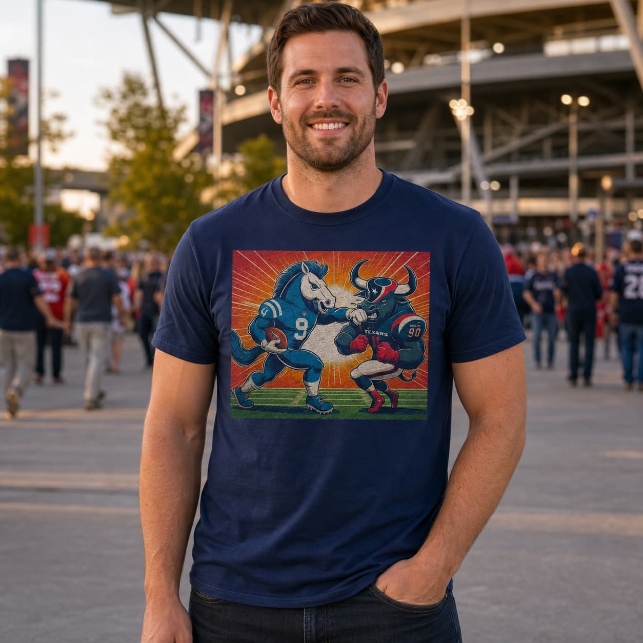 Indianapolis Colts vs. Houston Texans Retro Rivalry Blue Punch Football Artwork Shirt
