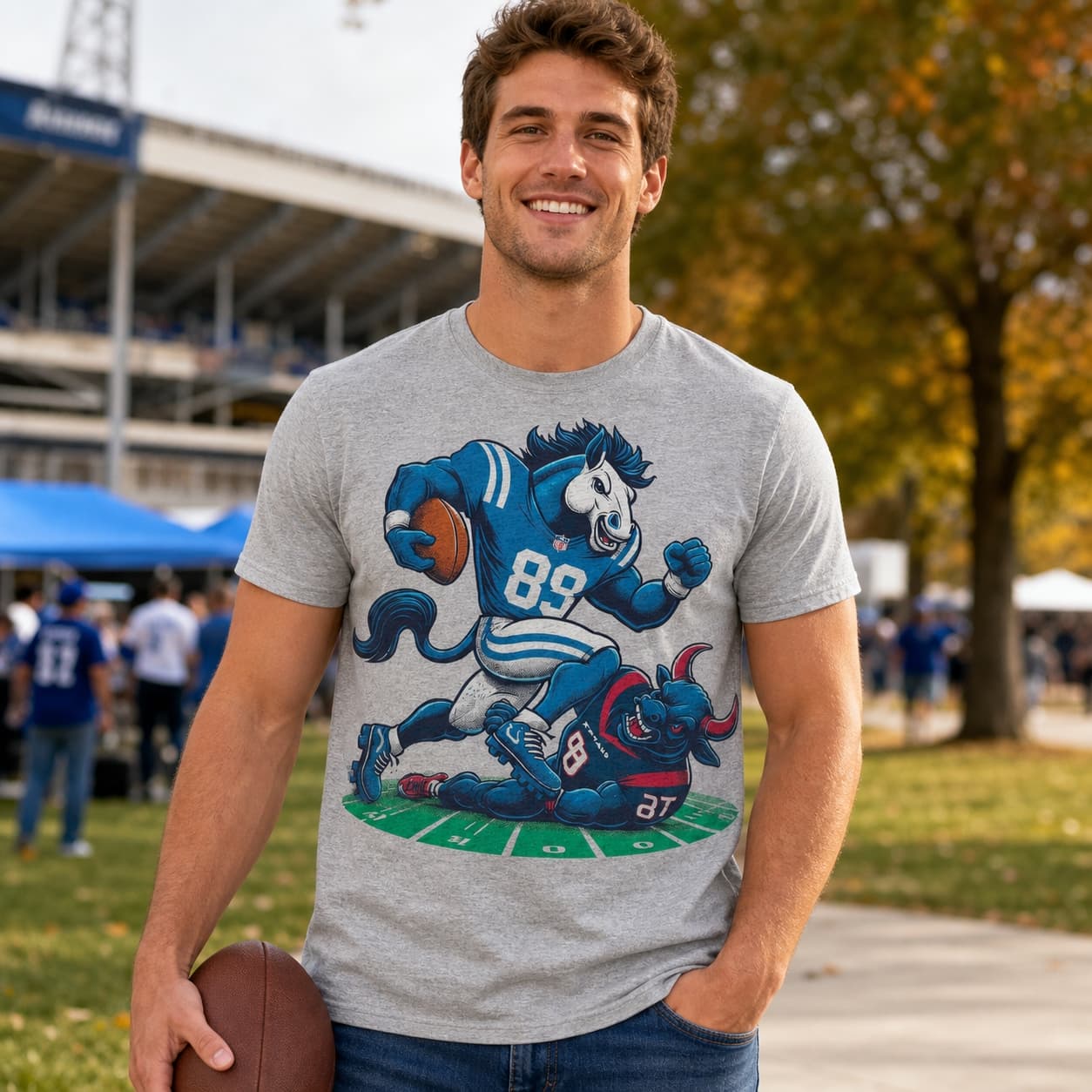 Indianapolis Colts vs. Houston Texans Retro Rivalry Blue Stomping Football Artwork Shirt