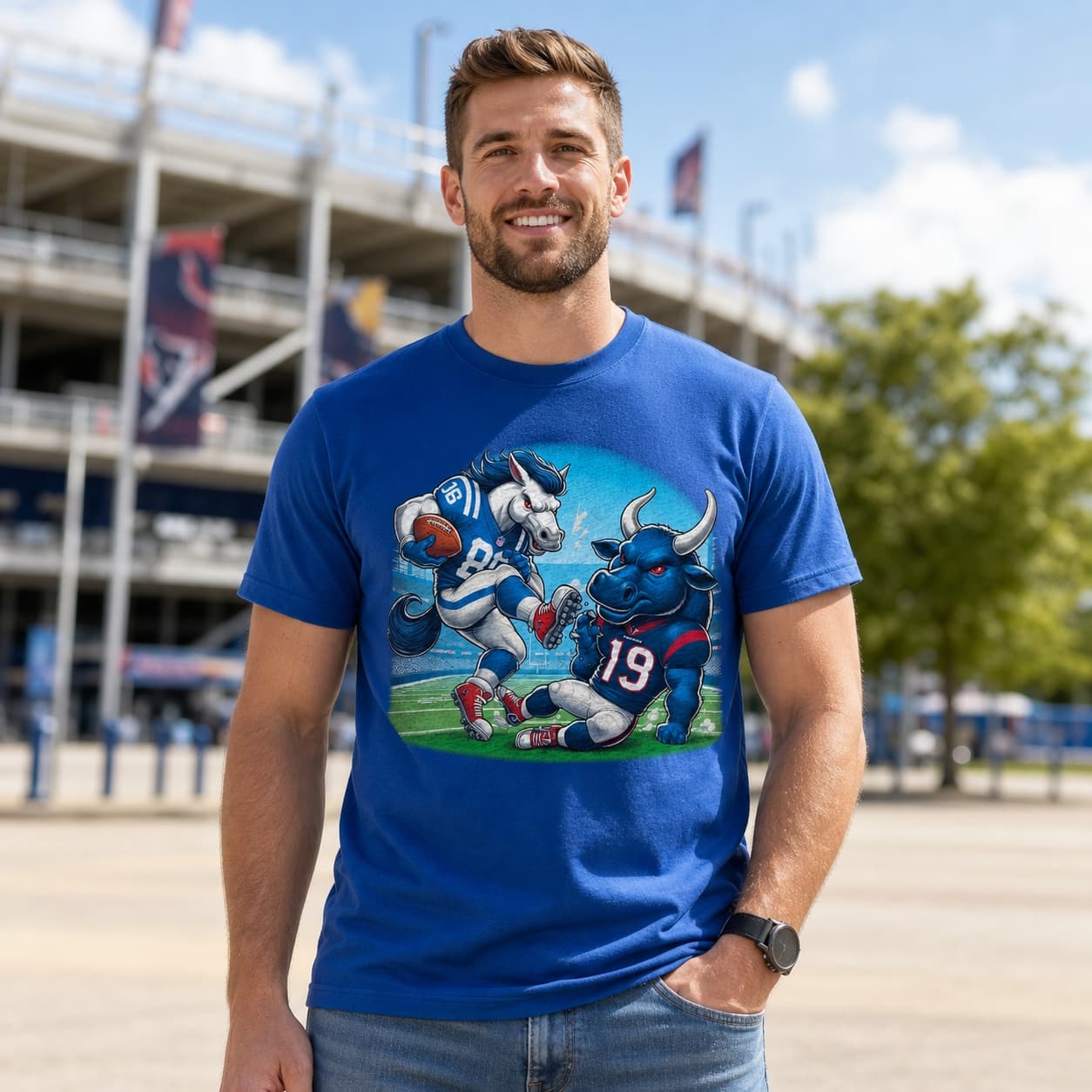 Indianapolis Colts vs. Houston Texans Retro Rivalry Football Kick Artwork Shirt