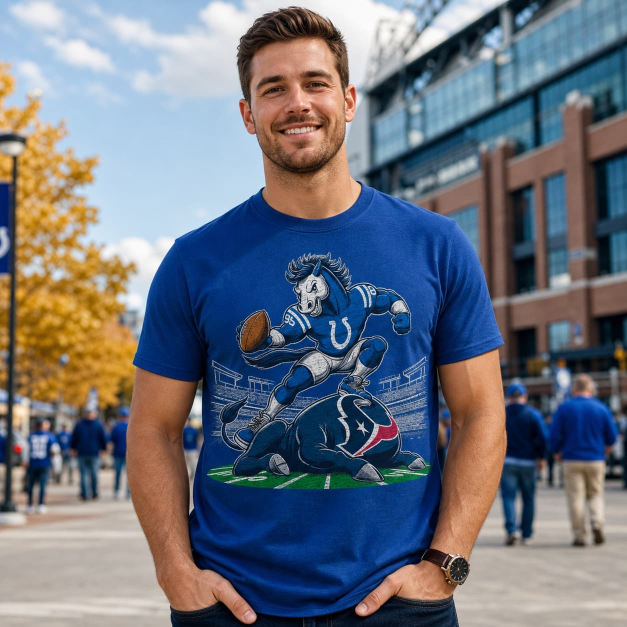 Indianapolis Colts vs. Houston Texans Retro Rivalry Football Spike Artwork Shirt