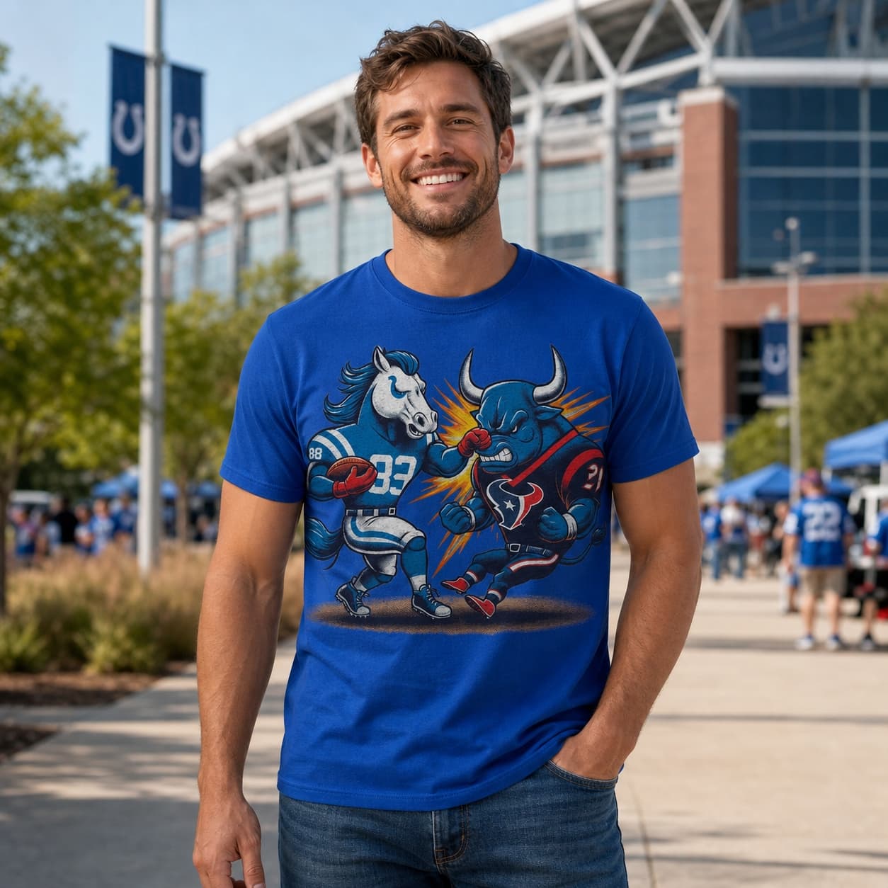 Indianapolis Colts vs. Houston Texans Retro Rivalry Mascot Football Artwork Shirt
