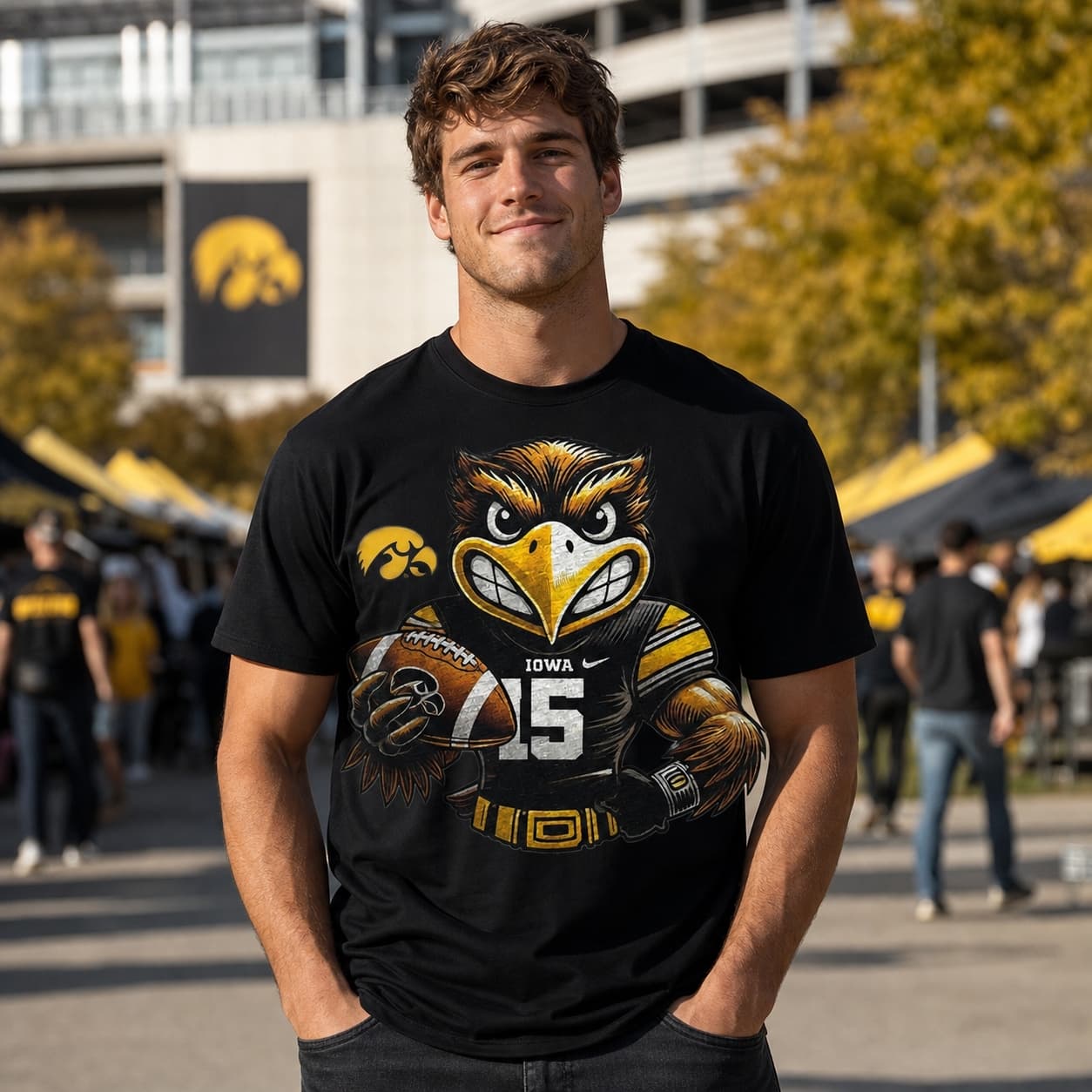 Iowa Hawkeyes Exclusive Retro Football Mascot Artwork Shirt