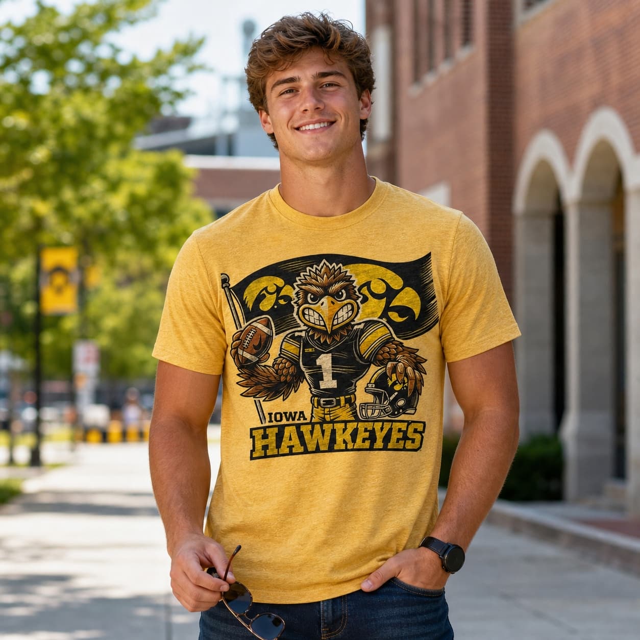 Iowa Hawkeyes Exclusive Retro Herkey Football Flag Artwork Shirt