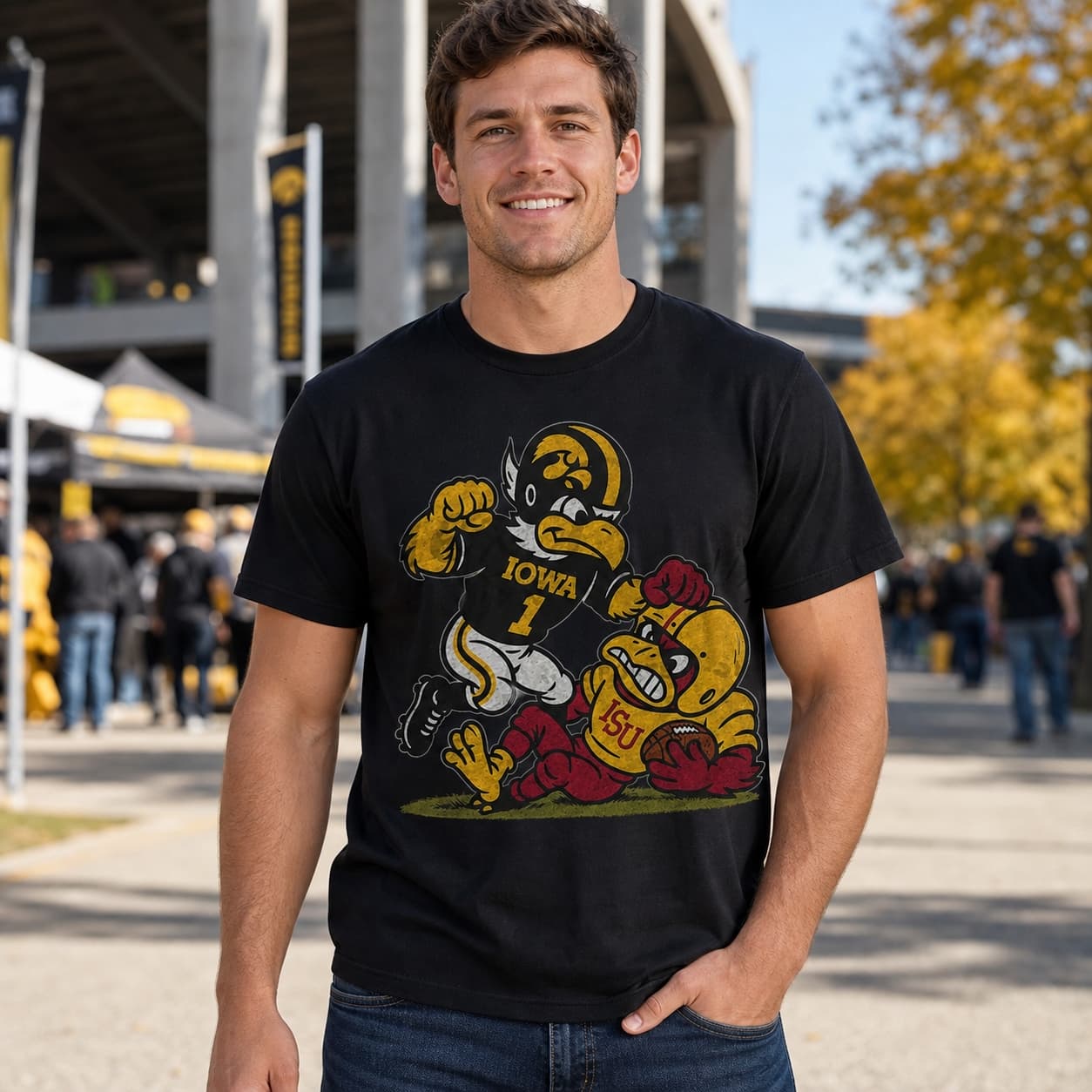 Iowa Hawkeyes vs. Iowa State Cyclones Exclusive Retro Rivals Football Artwork Shirt