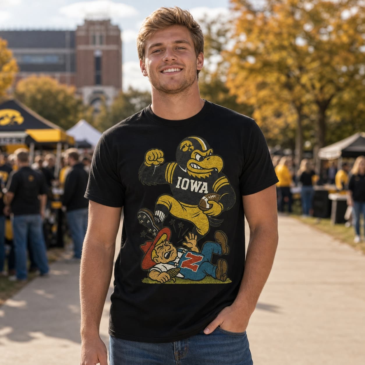 Iowa Hawkeyes vs. Nebraska Cornhuskers Retro Rivals Week Football Artwork Shirt