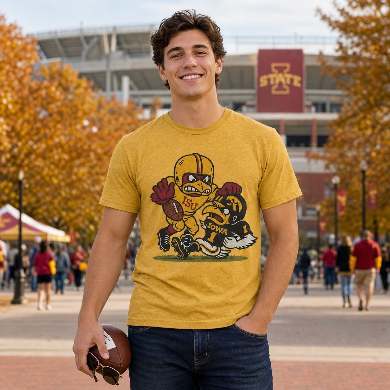Iowa State Cyclones vs. Iowa Hawkeyes Exclusive Retro Rivals Football Artwork Shirt