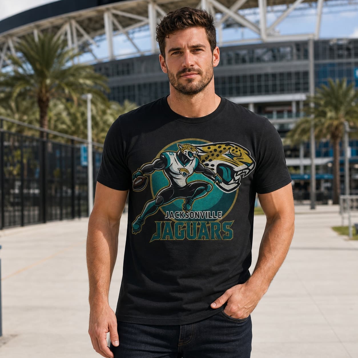 Jacksonville Jaguars Exclusive Retro Football Circle Artwork Heather T-Shirt
