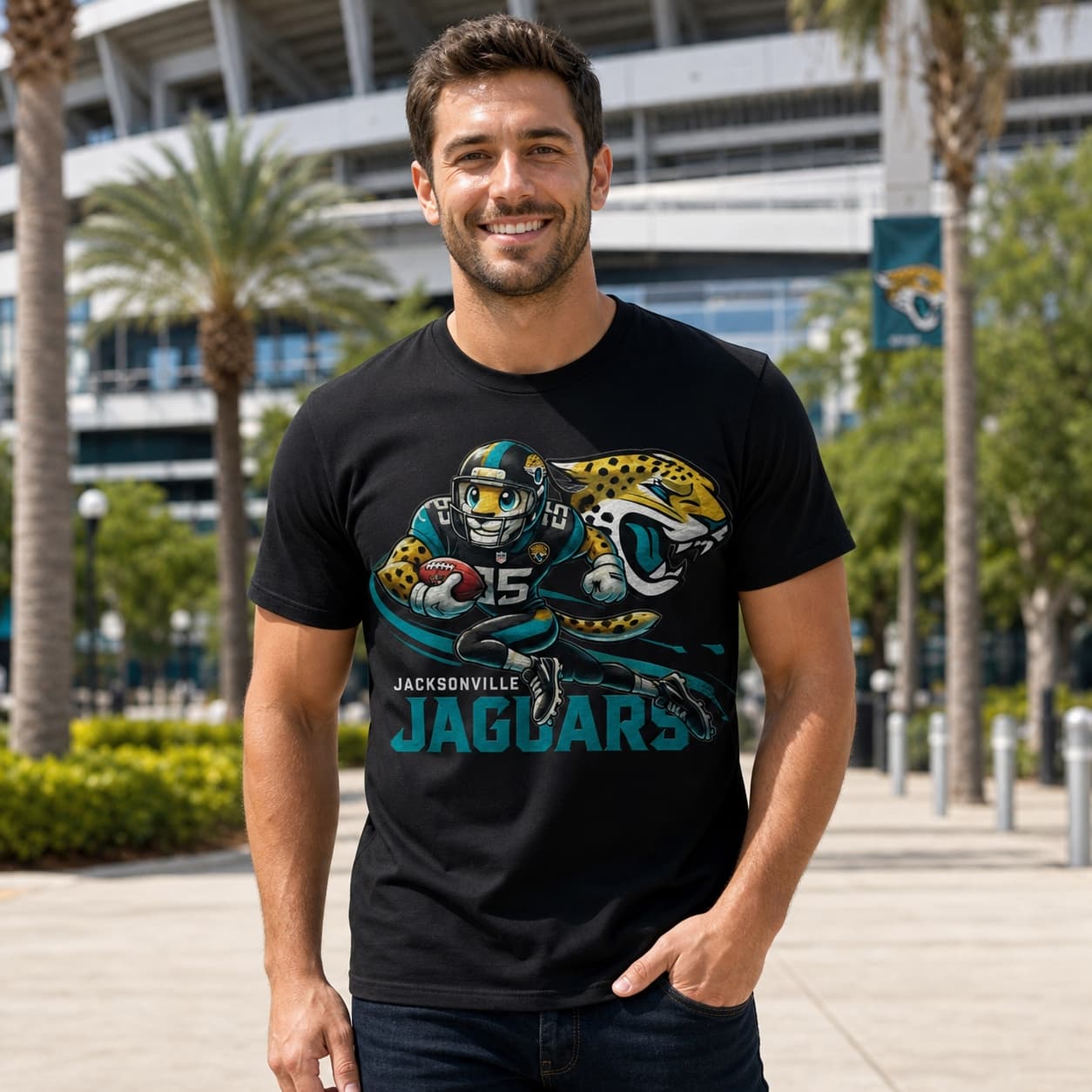 Jacksonville Jaguars Exclusive Retro Football Running Mascot Artwork Shirt